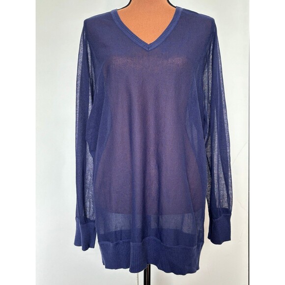 DKNY semi sheer navy top.  Size Large. - Picture 1 of 11